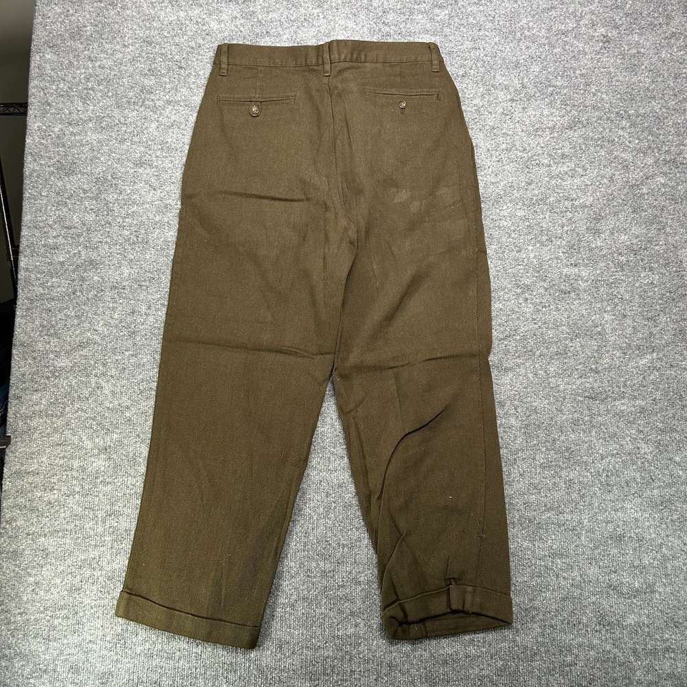 Cherokee Pleated Khakis Pants Men's Dark Khaki Cotton Cuffed Hems - 33X28.5 - Picture 2 of 10